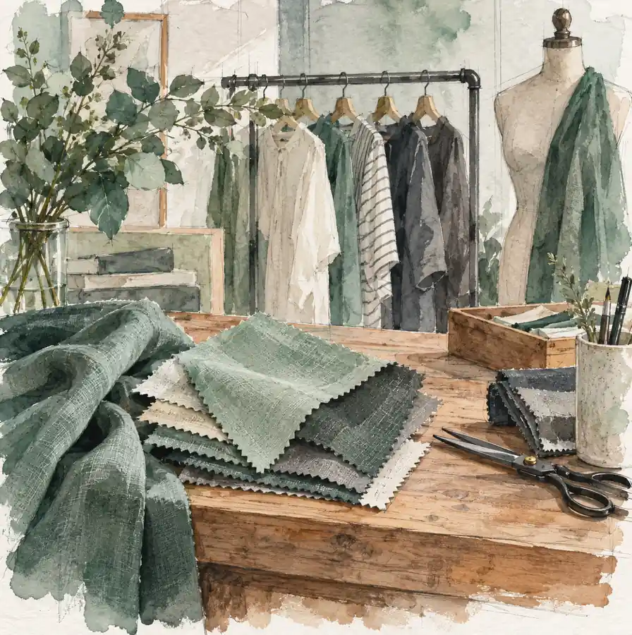 Illustration of apparel retailers equipment and workspace